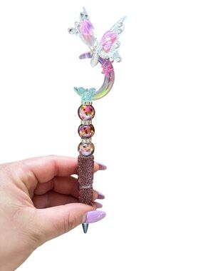 AB INKS HANDMADE EXPRESSIONS Handmade Crystal Moon and Iridescent Butterfly Pen